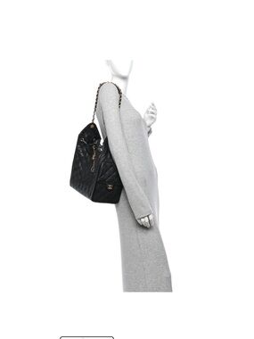 CHANEL Black Quilted Leather Drawstring Bucket Bag with Gold Chain medium 25